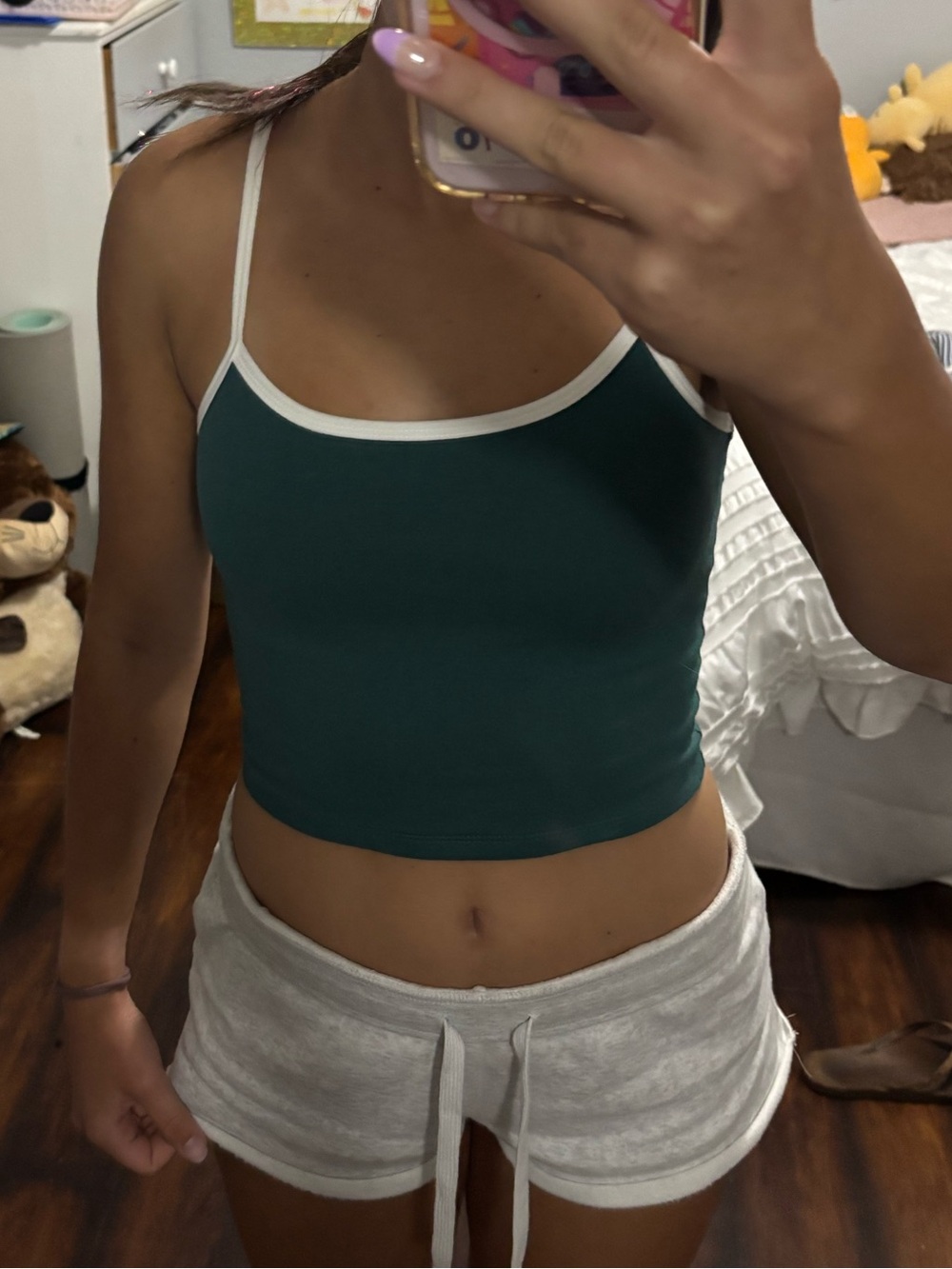 wild fable Forest Green Cropped Cami with White Trim